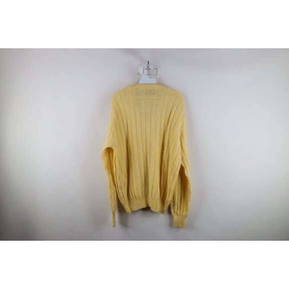 Vtg 70s Streetwear Mens Large Blank Chunky Cable Knit V-Neck Sweater Yellow USA - Picture 8 of 10